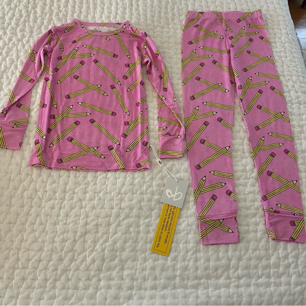 NWT Birdie Bean Bamboo Pink Pencil Print Long Sleeve Pajama Set Size 5T